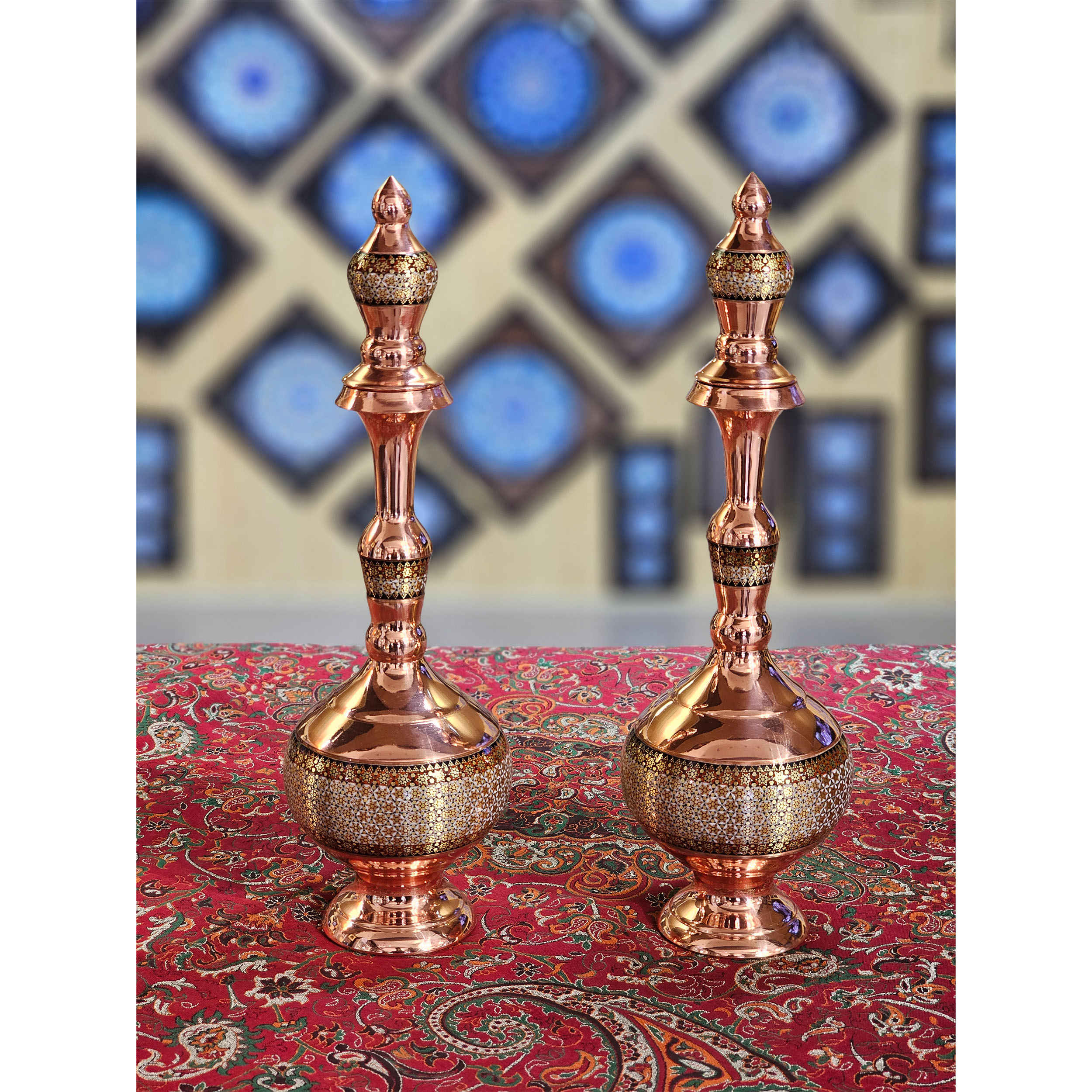 Decorative Copper Bottle with Persian Minakari Enamel Handmade