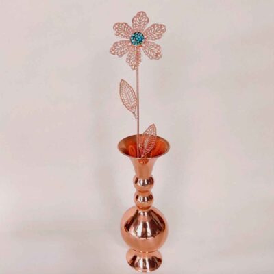 Decorative Copper Flower with Turquoise Inlay – Handcrafted Floral Art Design for Home Decor