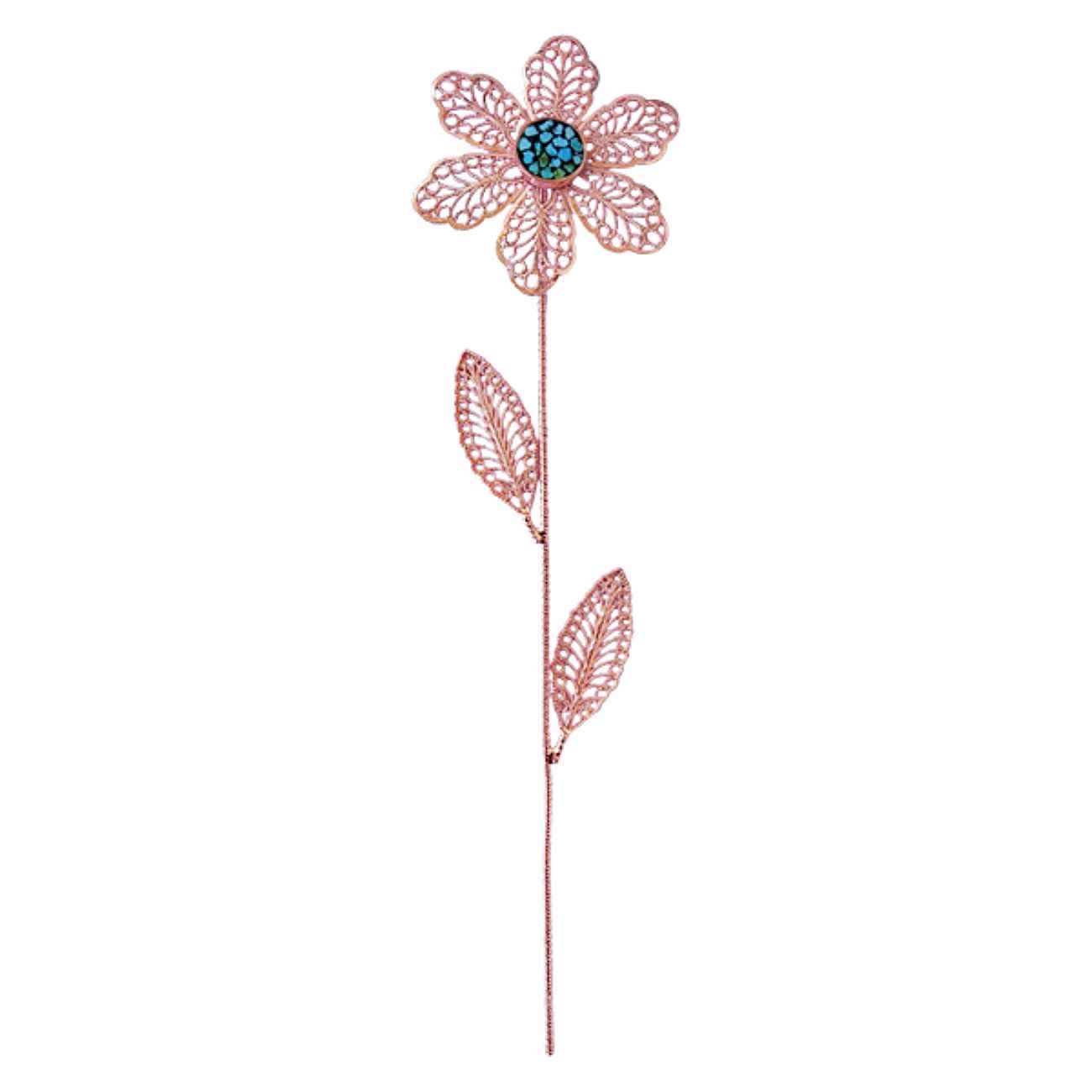 Decorative Copper Flower with Turquoise Inlay – Handcrafted Floral Art Design for Home Decor