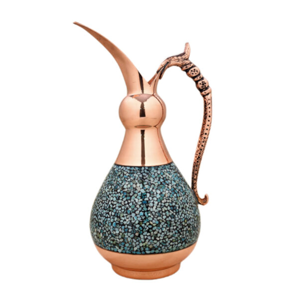 Decorative Copper Pitcher Persian Artistic with Neyshabur Turquoise Inlay