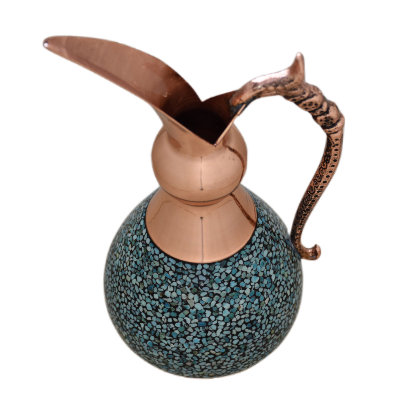 Decorative Copper Pitcher Persian Artistic with Neyshabur Turquoise Inlay