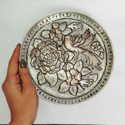 Persian Decorative Copper Engraved Wall Plate Birds & Flowers Design