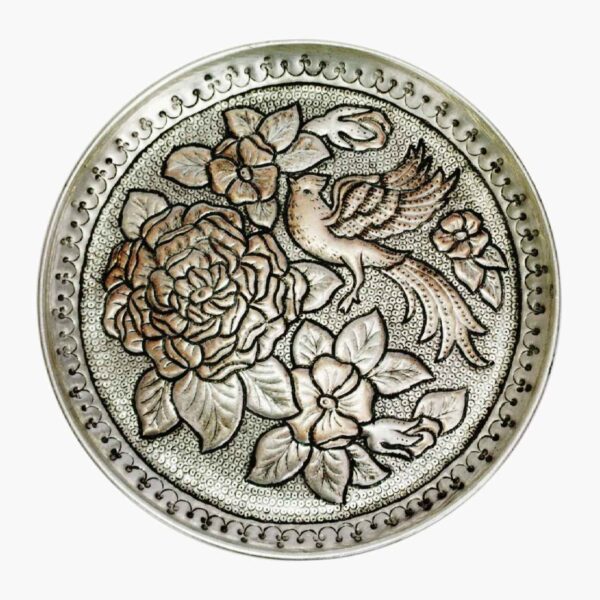 Persian Decorative Copper Engraved Wall Plate Birds & Flowers Design