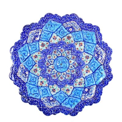 Decorative Copper Plate with Persian Minakari Enamel Hand-Painted