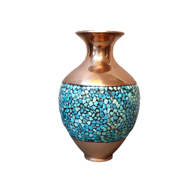 Handcrafted Decorative Persian Inlaid Turquoise Copper Vase Elegance