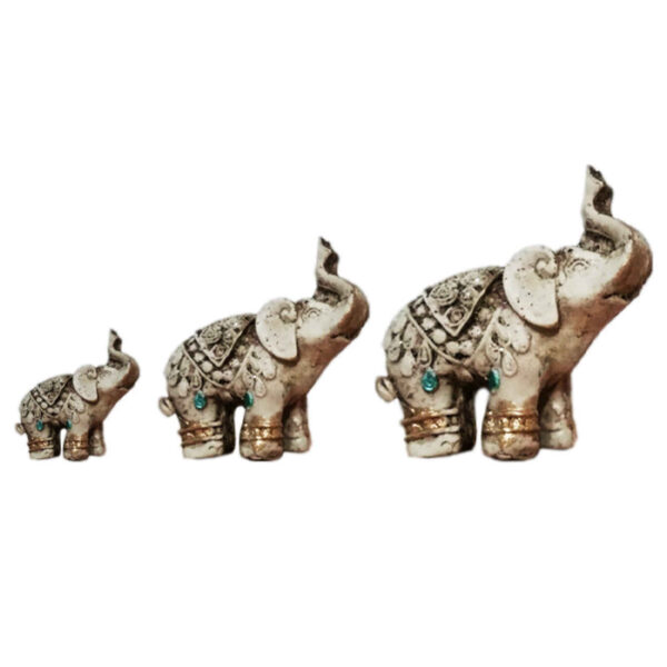 Set of 3 Decorative Elephant Figurines - Exotic Animal Sculptures