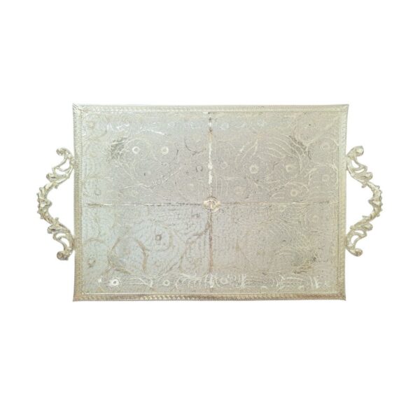 Decorative Filigree Copper Tray Silver Coated Artistic Style Handcrafted