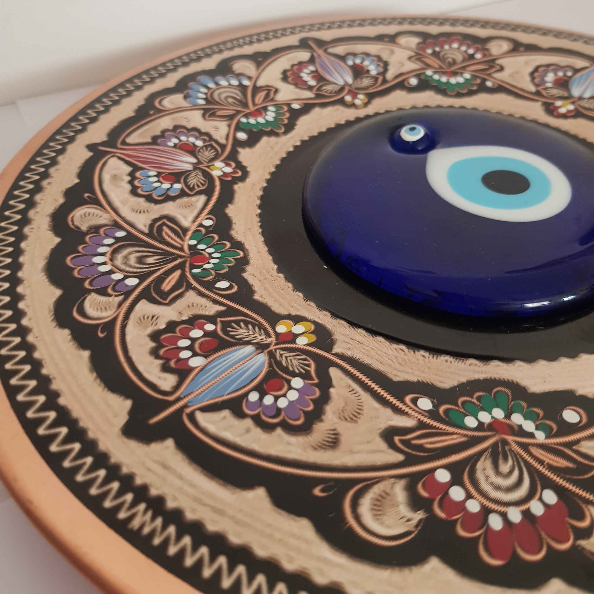 Decorative Copper Wall Plate Hand-Painted Persian Minakari Enamel Technique