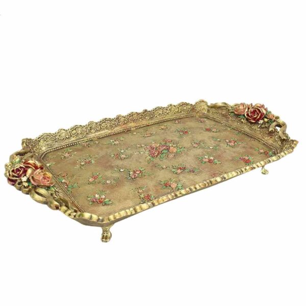 Decorative Polyester Footed Tray Traditional Floral Design