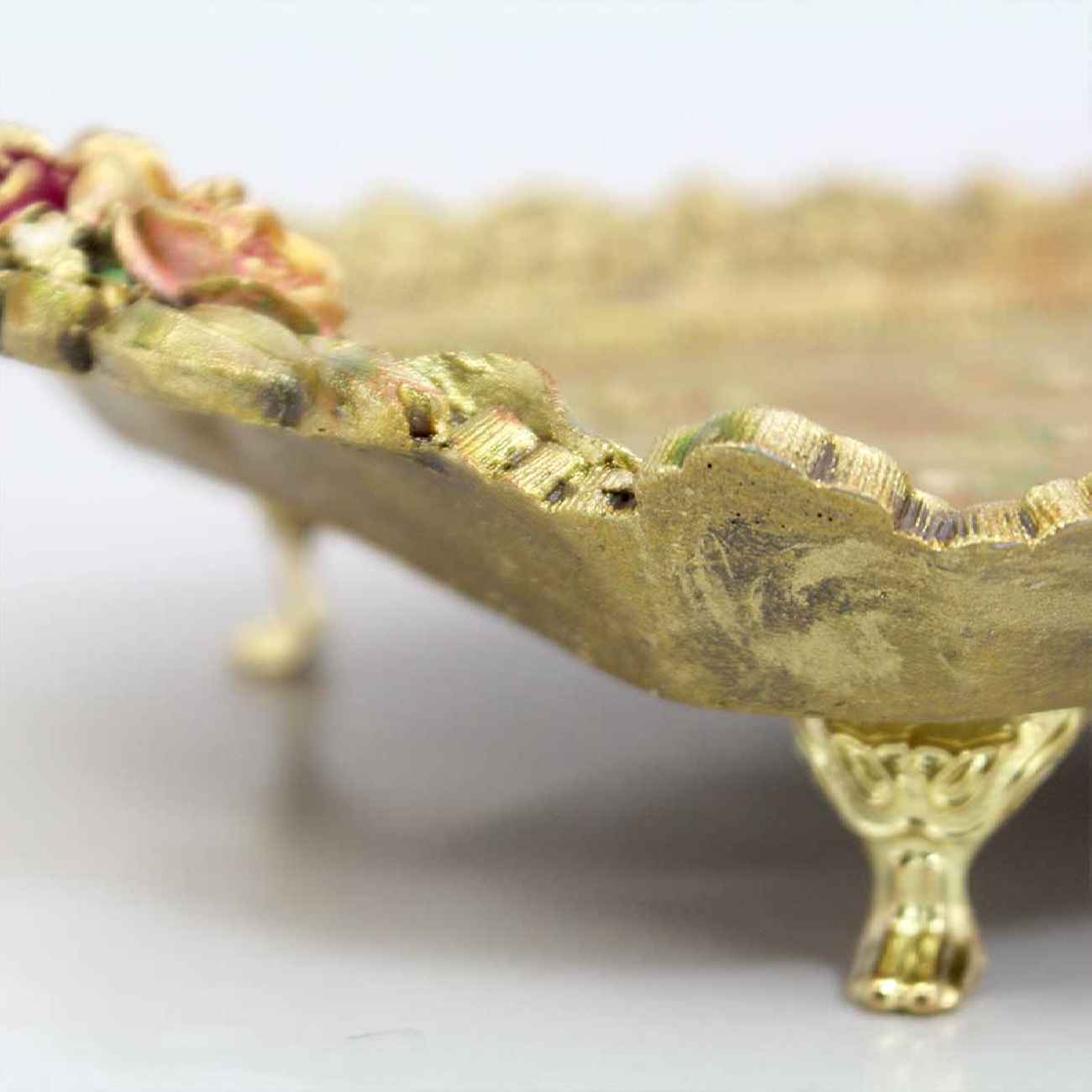 Decorative Polyester Footed Tray Traditional Floral Design