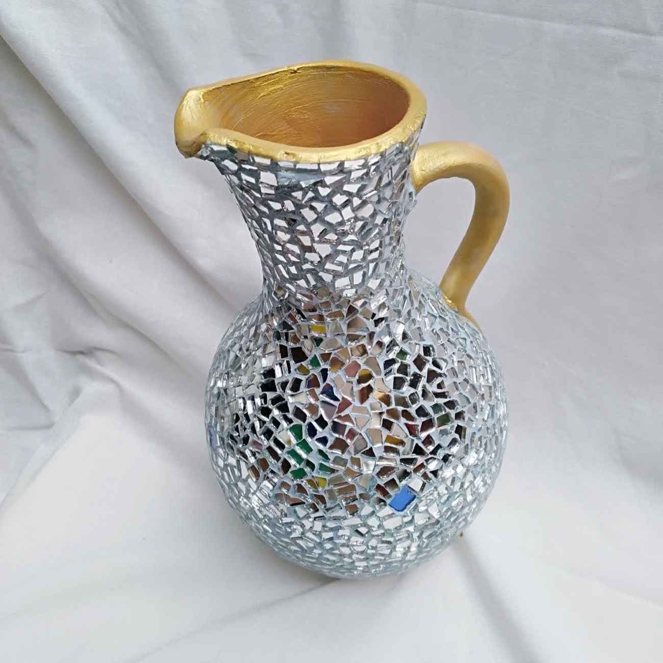 Decorative Pottery Pitcher Handmade with Mirrorwork Design