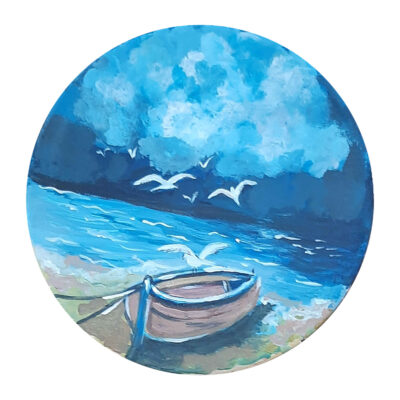 Decorative Pottery Plate Hand-Painted Boat on The Beach Design