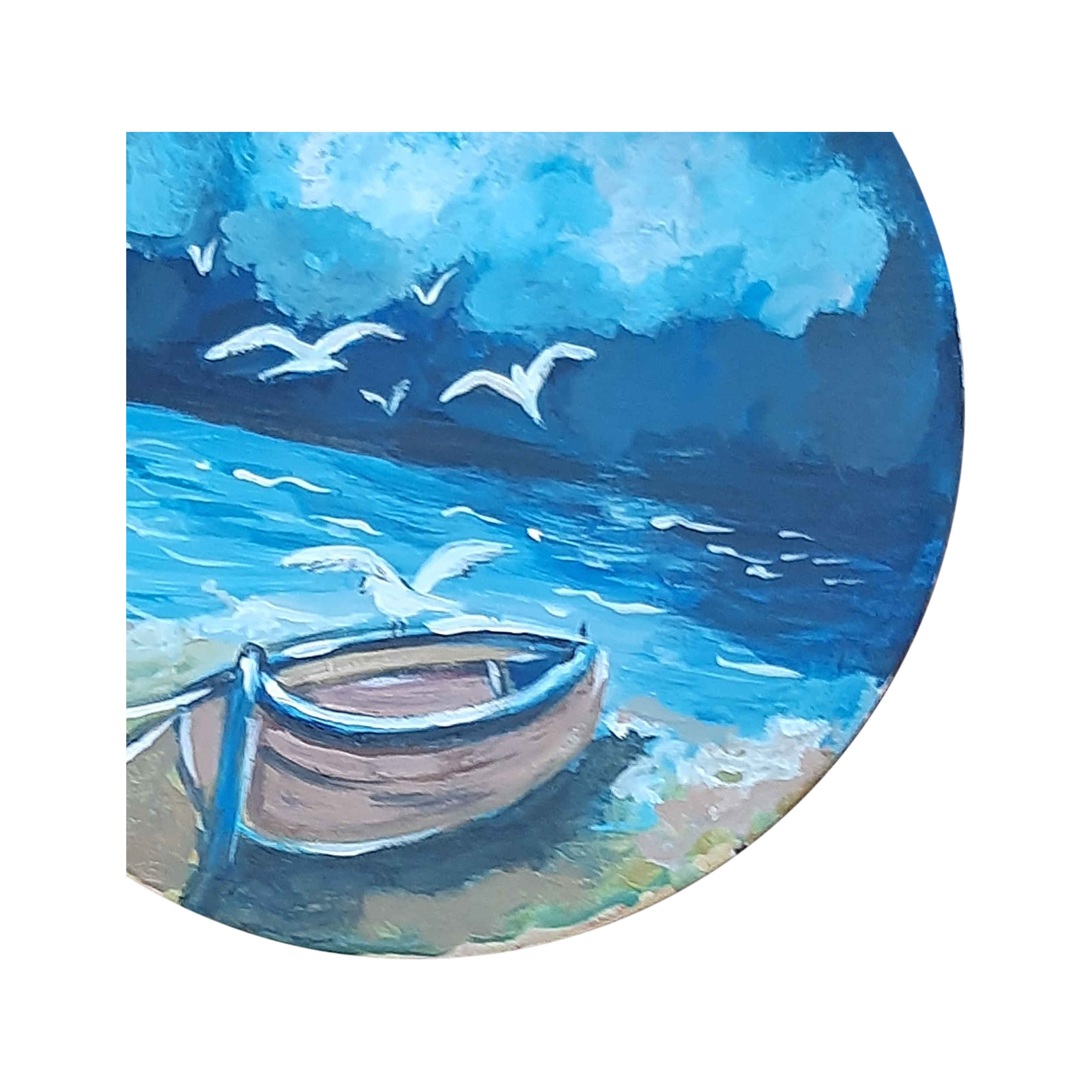 Decorative Pottery Wall Plate Hand-Painted Boat on The Beach Design
