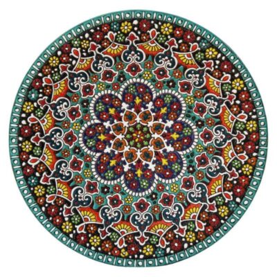 Decorative Pottery Plate with Persian Minakari Enamel Handcrafted from Lalejin