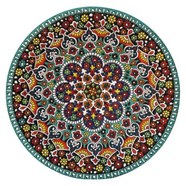 Decorative Pottery Wall Plate with Persian Minakari Enamel Handcrafted from Lalejin