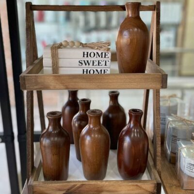 Decorative Bud Vase Made from Natural Solid Wood, Handcraft in Dark Brown