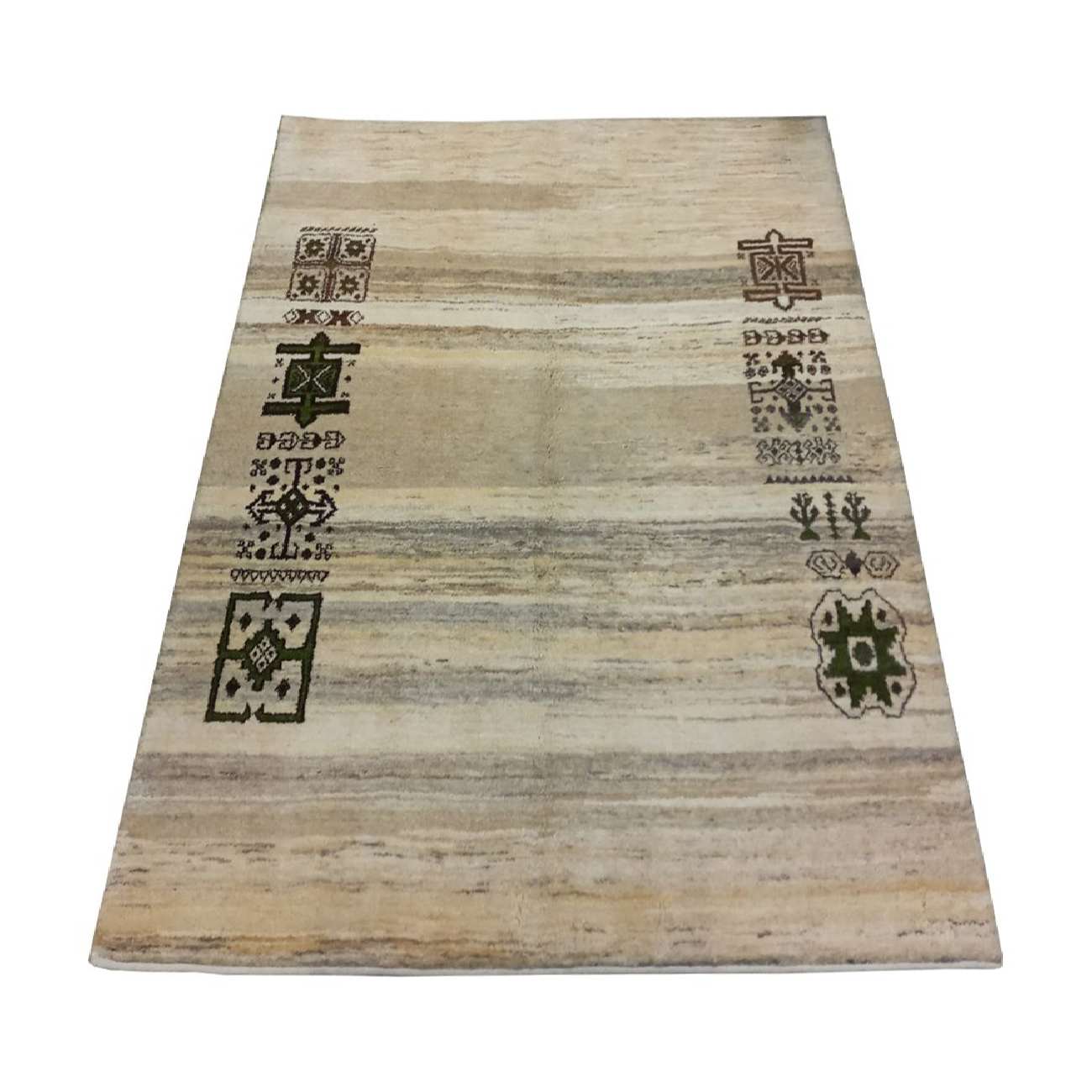 Genuine Persian Gabbeh Wool Rug Handwoven Geometric Cream