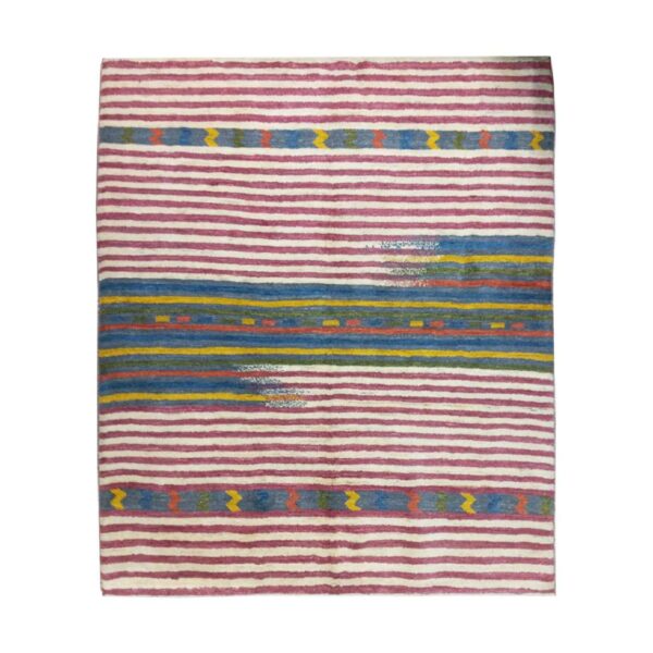 Genuine Persian Gabbeh Wool Rug Handwoven Striped Red