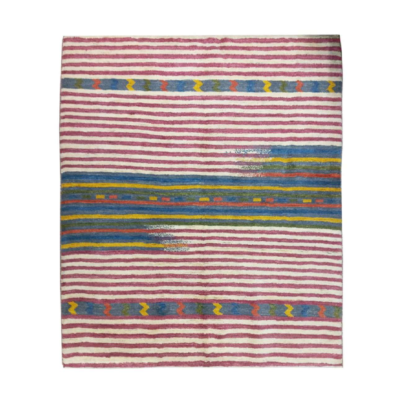 Genuine Persian Gabbeh Wool Rug Handwoven Striped Red