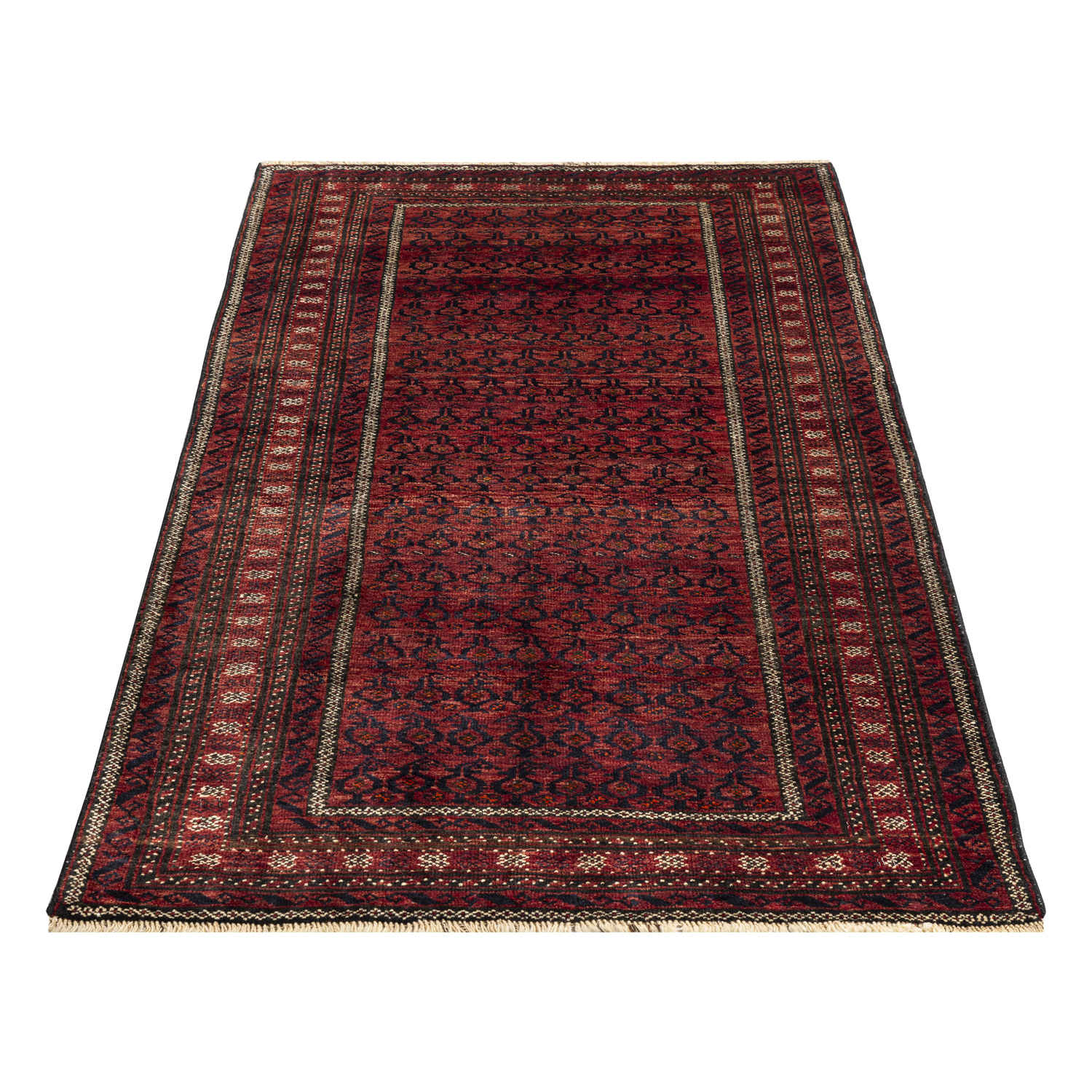 Genuine Persian Wool Carpet Hand-Knotted in Baluchistan Bordered