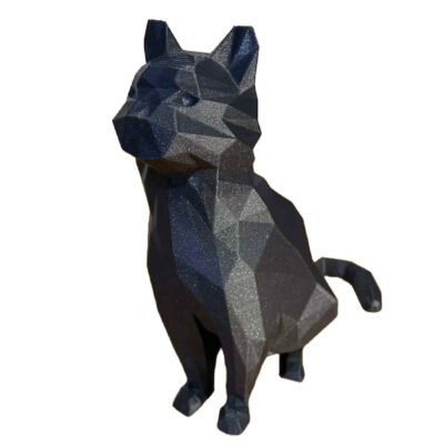 Geometric Sitting Black Cat Cubism Figurine – Modern Sculpture