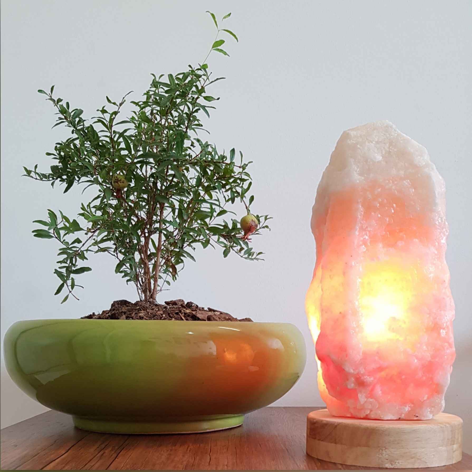 Persian Glow Salt Lamp – Handcrafted with Wooden Base & Rock Design