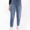 High waist straight Blue jeans for Women with Pocket