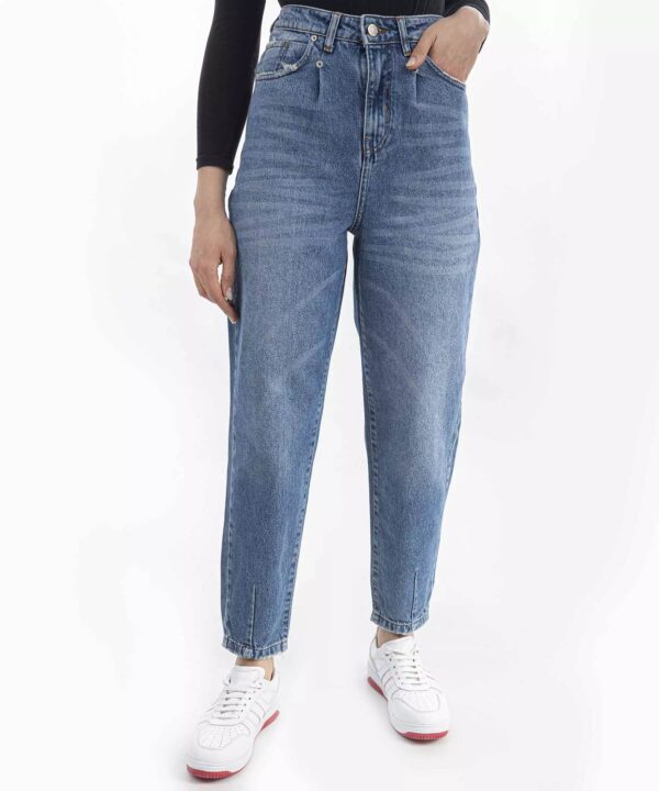 High waist straight Blue jeans for Women with Pocket