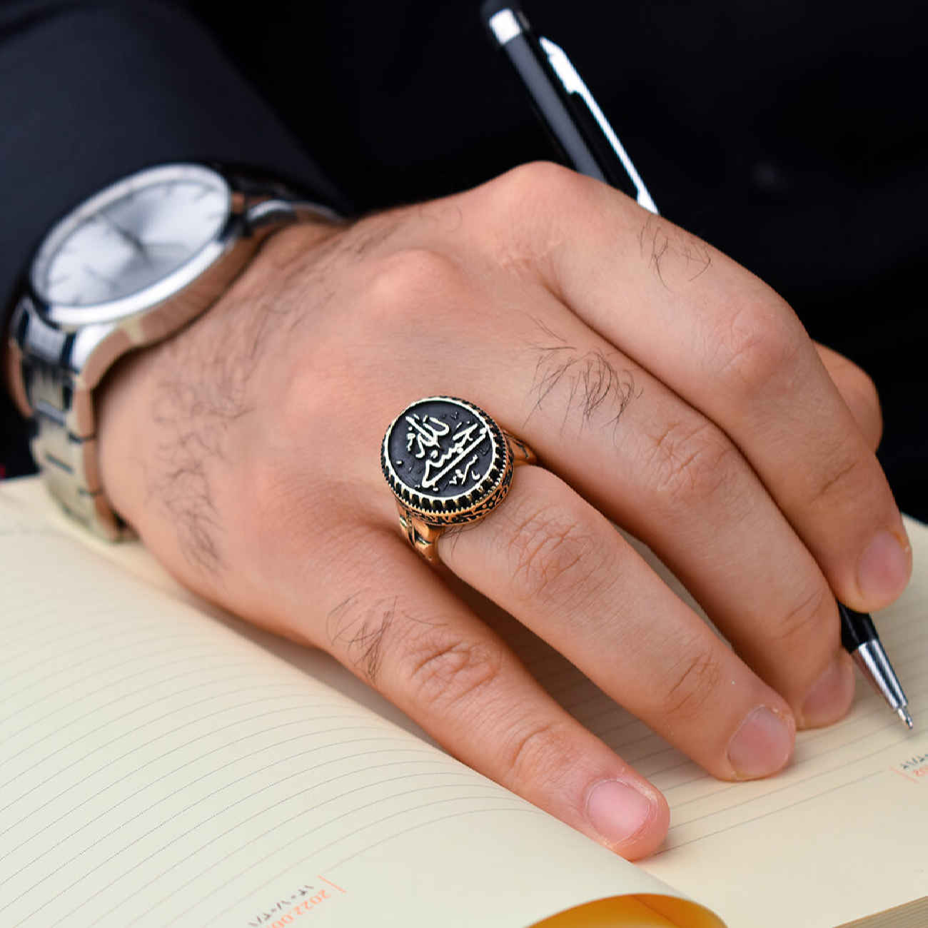 Islamic Signet Copper Ring with Hasbi Allah Calligrpahy