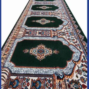 Islamic Mosque Carpet with Mihrab Design – Cotton Green, 5 Meters