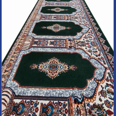 Islamic Mosque Carpet with Mihrab Design – Cotton Green, 5 Meters