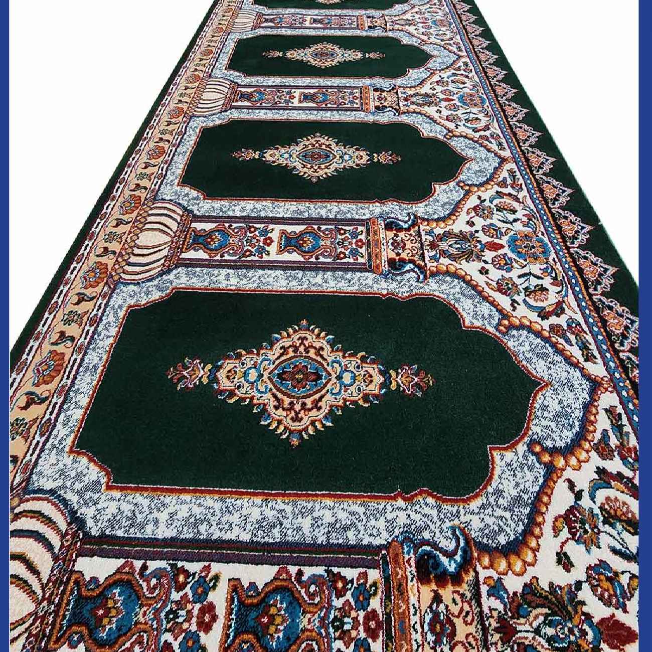 Islamic Mosque Carpet with Mihrab Design - Cotton Green, 5 Meters