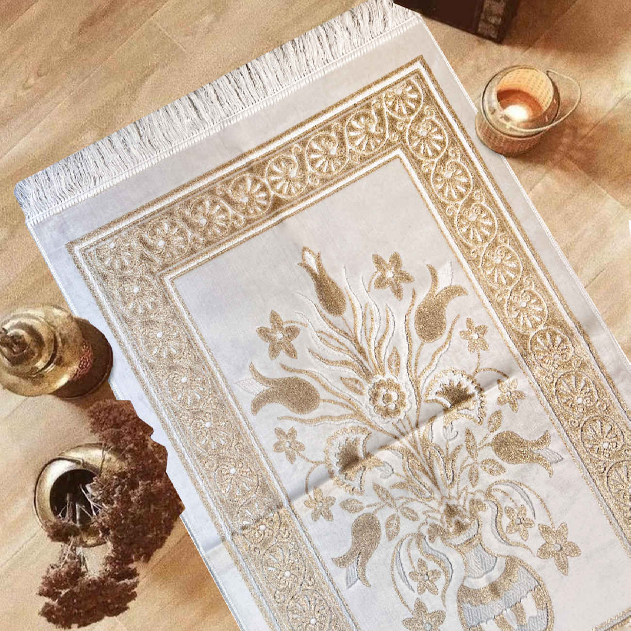 Islamic Padded Prayer Rug Sajadah with Velvet