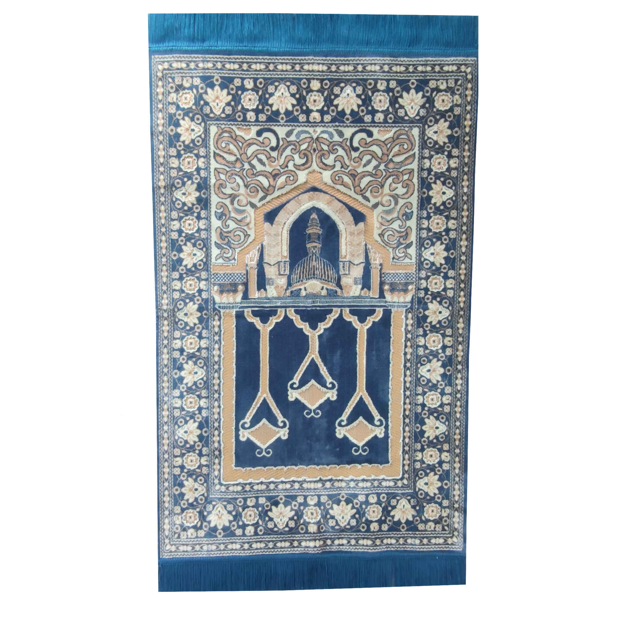 Islamic Padded Prayer Rug Janamaz Sajadah Gonbad Blue