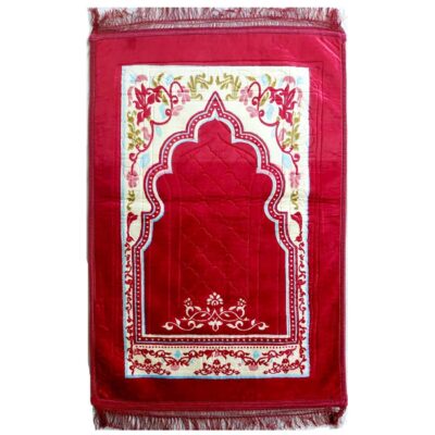 Islamic Prayer Rug Sajadah Janamaz Padded in Traditional Floral Mihrab