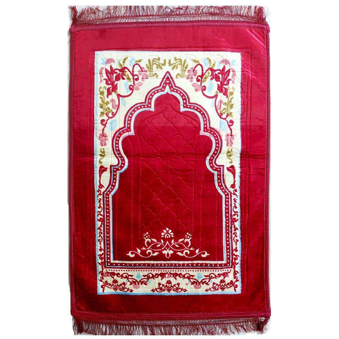 Islamic Prayer Rug Sajadah Janamaz Padded in Traditional Floral Mihrab