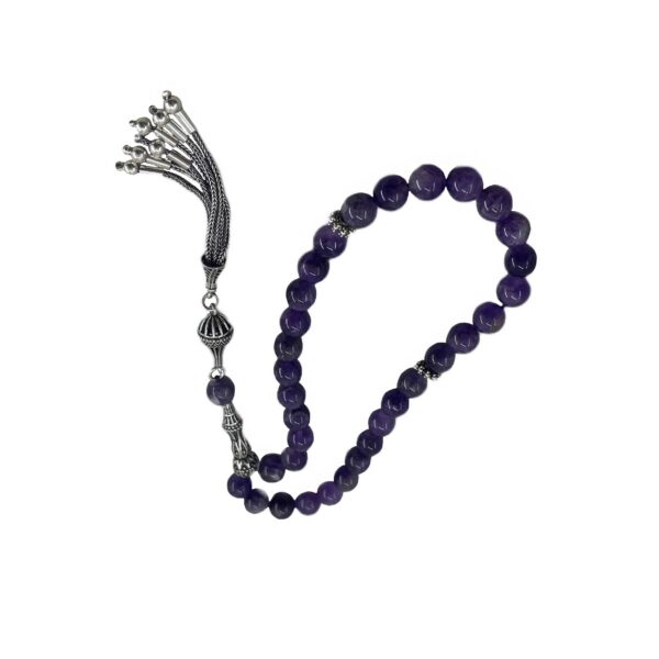 Islamic Amethyst Rosary Crafted with 33 Prayer Beads & Silver Tasbih