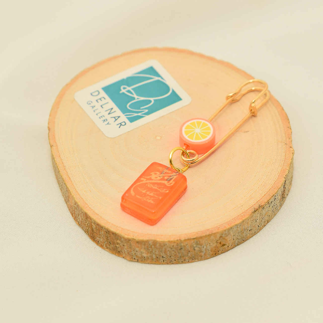 Islamic Safety Pin Brooch for Newborn in Fantasy Orange Design