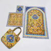 Islamic Velvet Thin Prayer Mat Janamaz with Haram-e Razavi Design