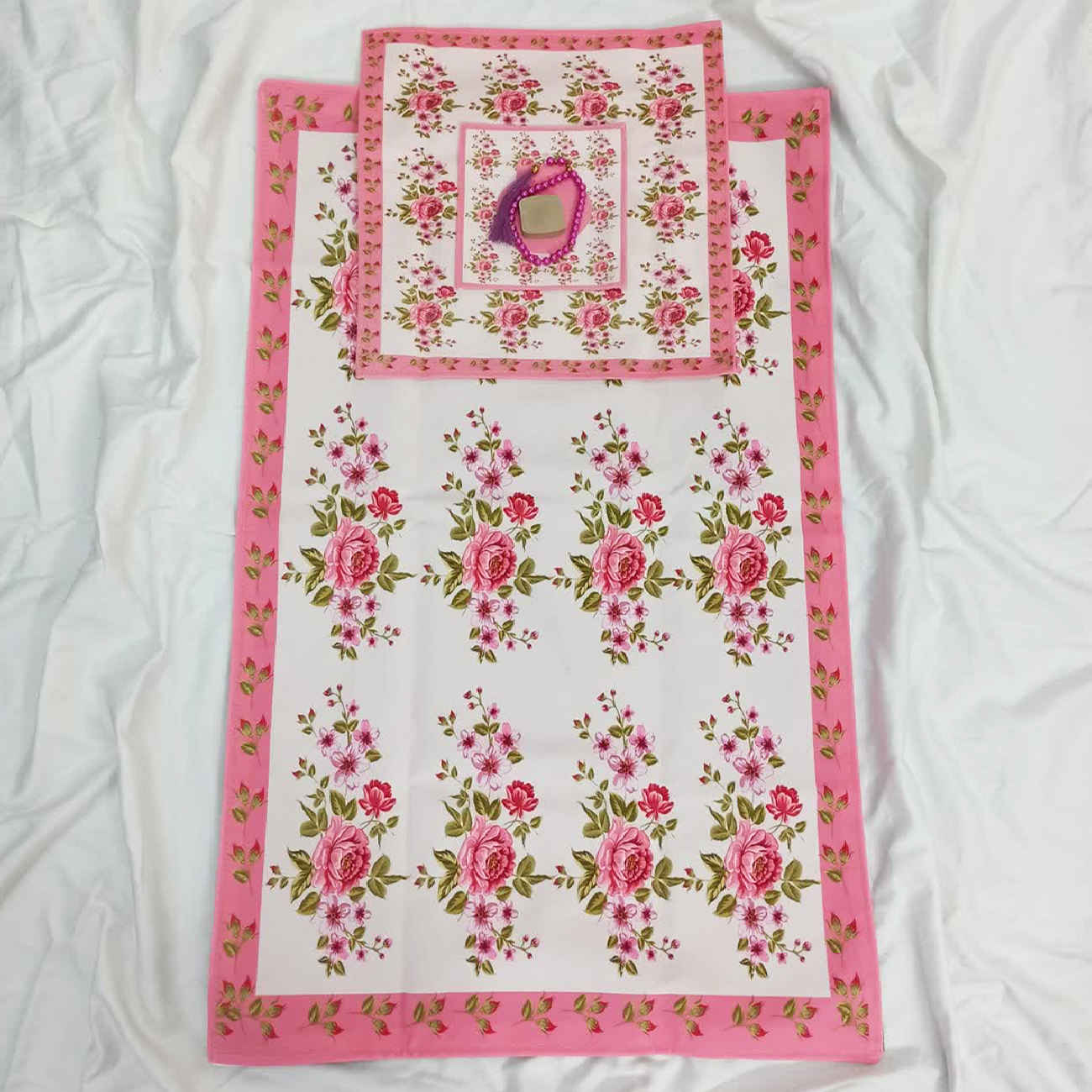 Islamic Velvet Thin Prayer Mat Sajadah Floral Pink
