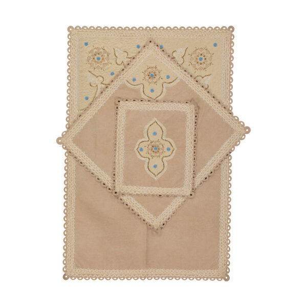 Islamic Velvet Thin Prayer Mat Sajadah Janamaz Traditional Eslimi Design Cream