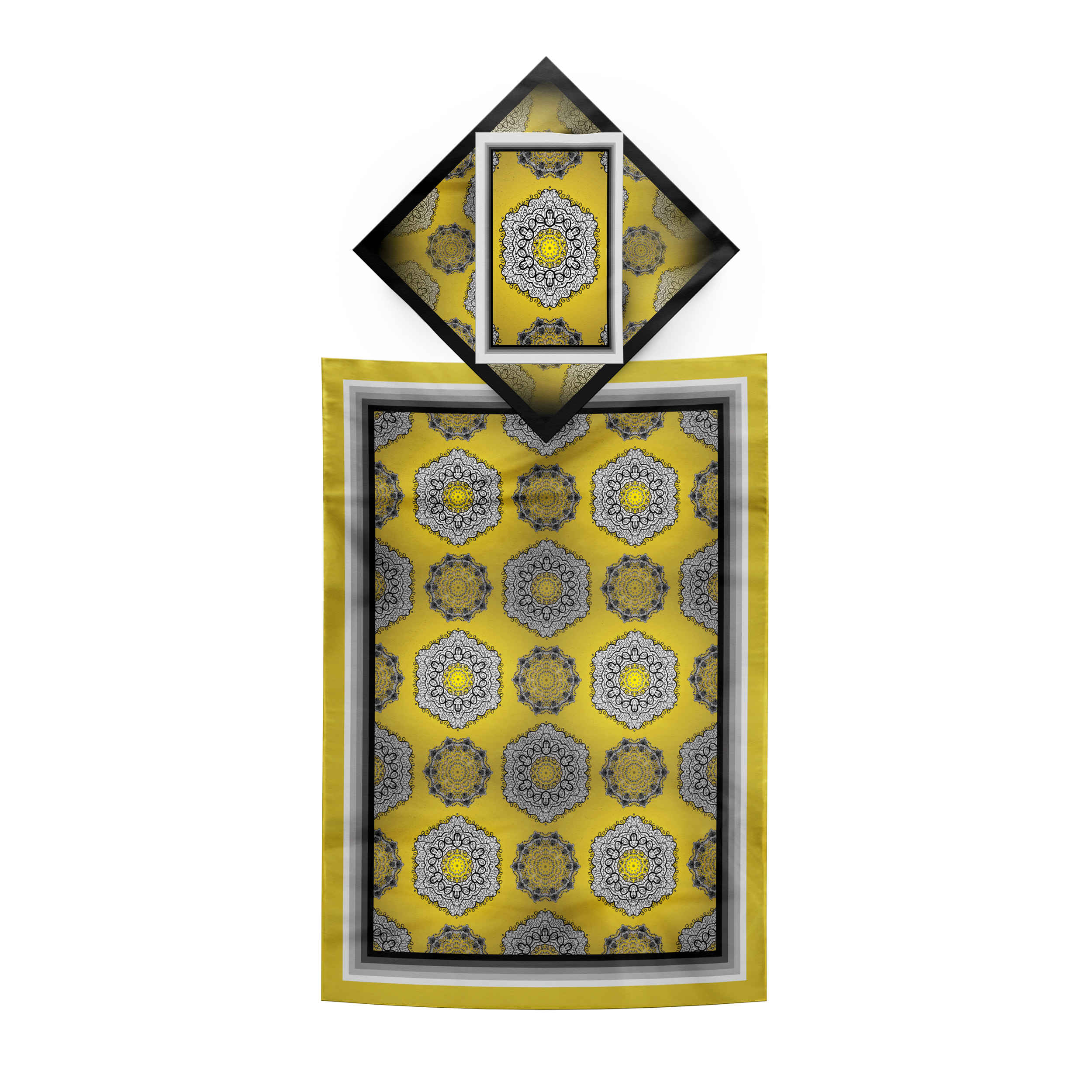 Islamic Velvet Thin Prayer Mat Sajadah Traditional Eslimi Design Yellow