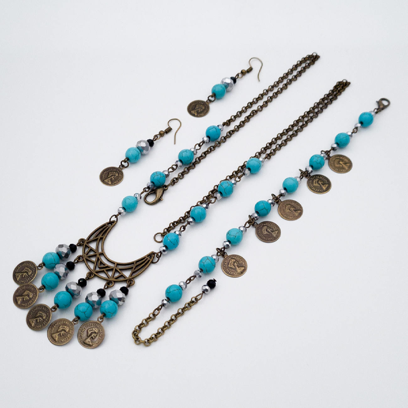 Jewelry Set with Turquoise Stones and Coins