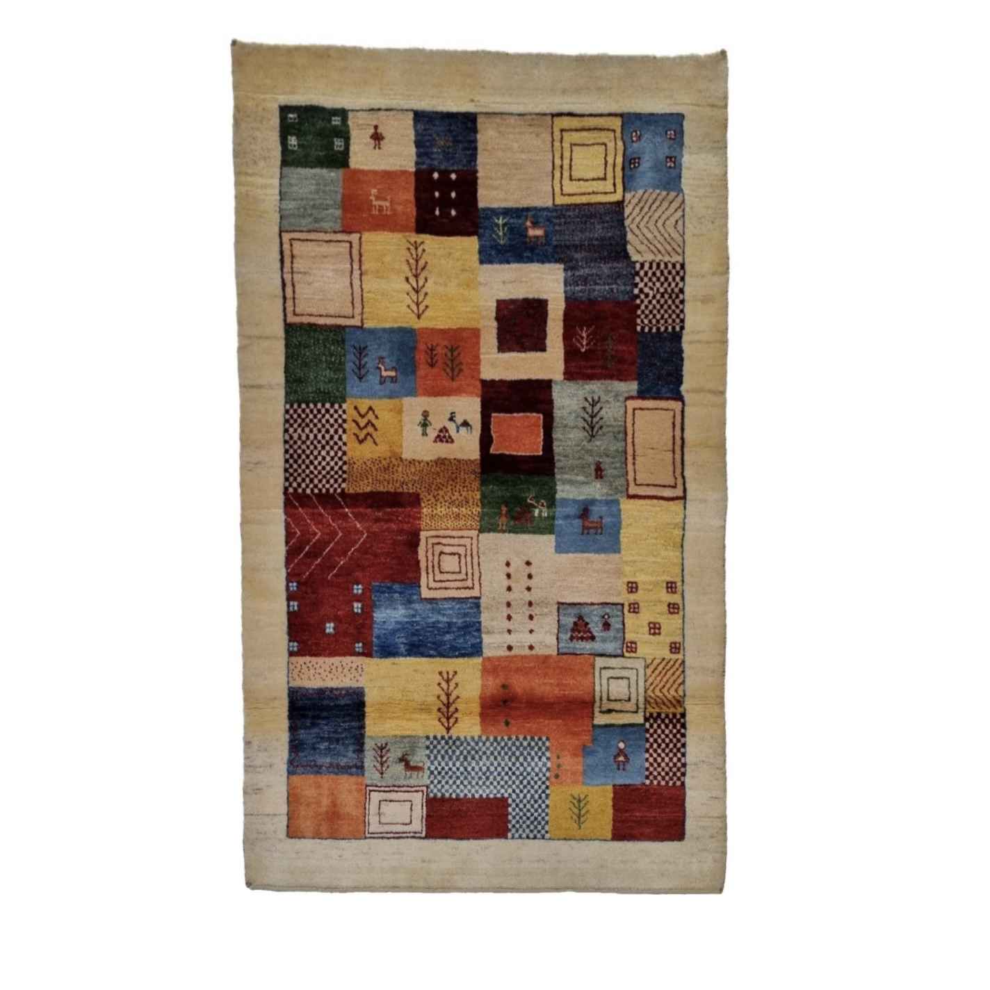Genuine Persian Gabbeh Wool Rug Handwoven Kashkuli Geometric Bordered