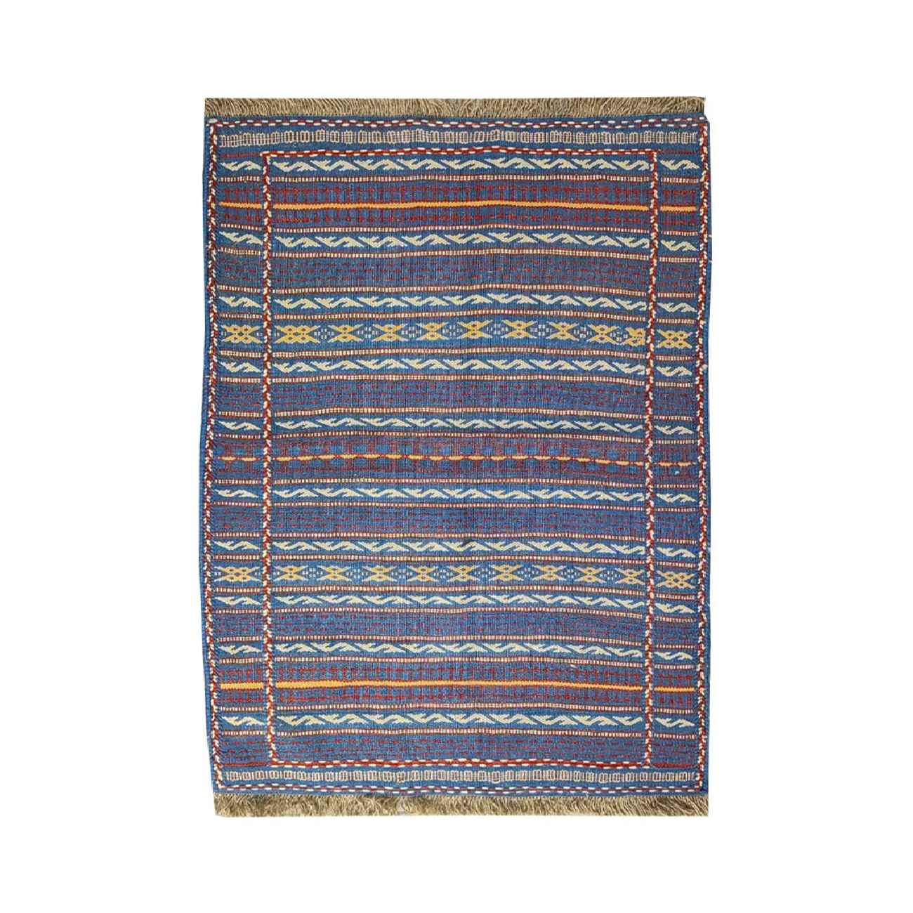 Persian Wool Kilim Rug Handwoven with Striped Blue