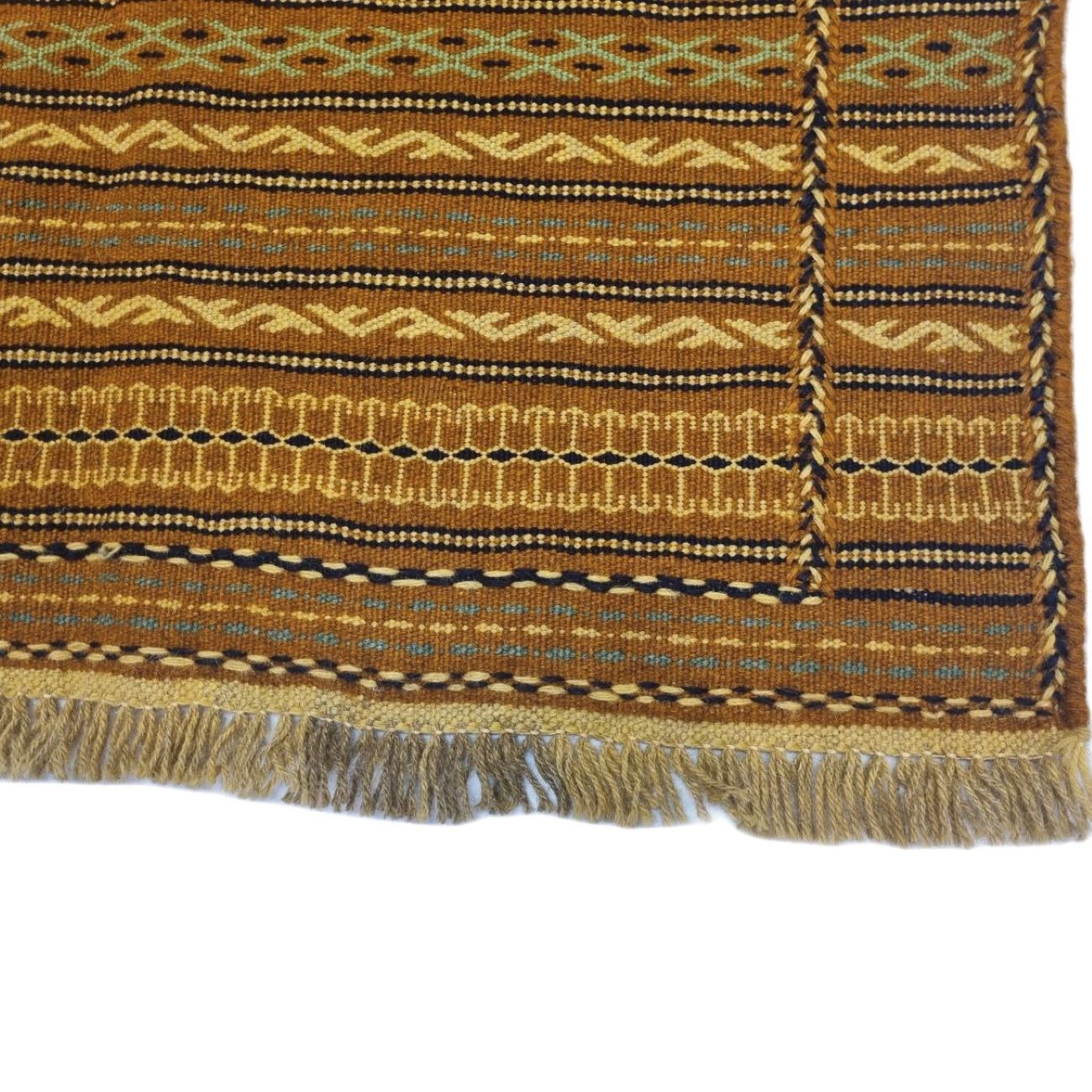 Persian Wool Kilim Rug Handwoven with Striped Brown