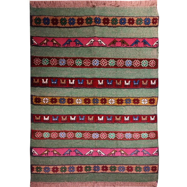 Persian Wool Kilim Rug Handwoven with Striped Animal Motifs