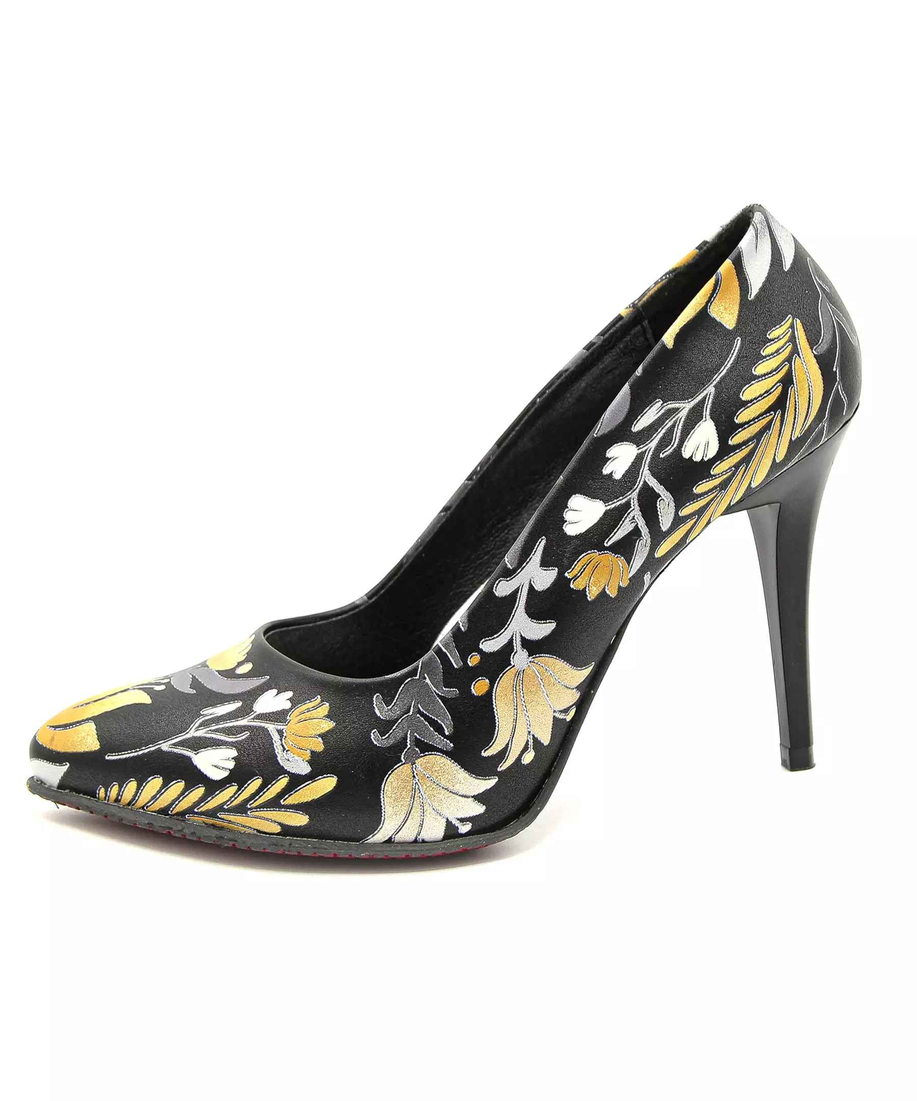Leather High Heels Shoes for Women Model Winter Flower