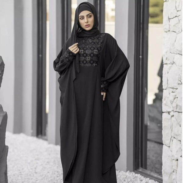Loose Fit Butterfly Abaya for Muslim Women – Black Crepe Fabric