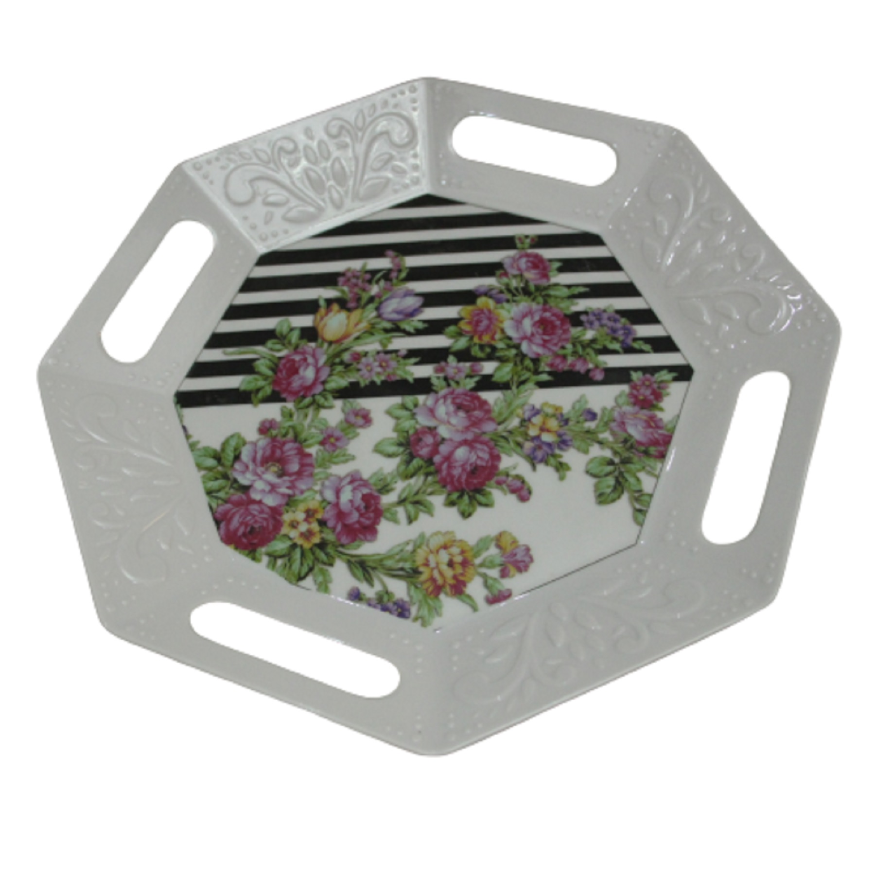 Melamine Serving Tray Serveware in Floral Design Lightweight White